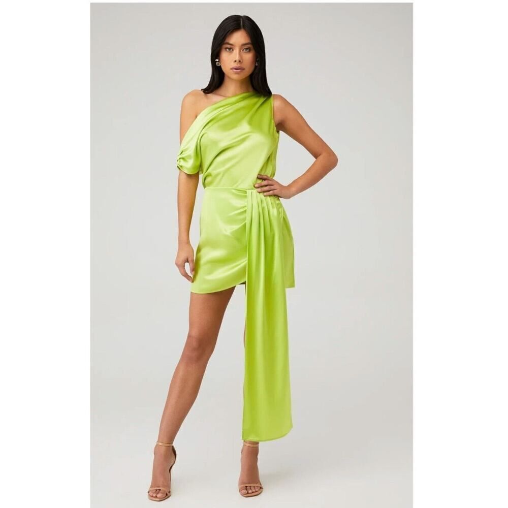 Nonchalant Label Natalie Lime Green Satin Mini Dress - S